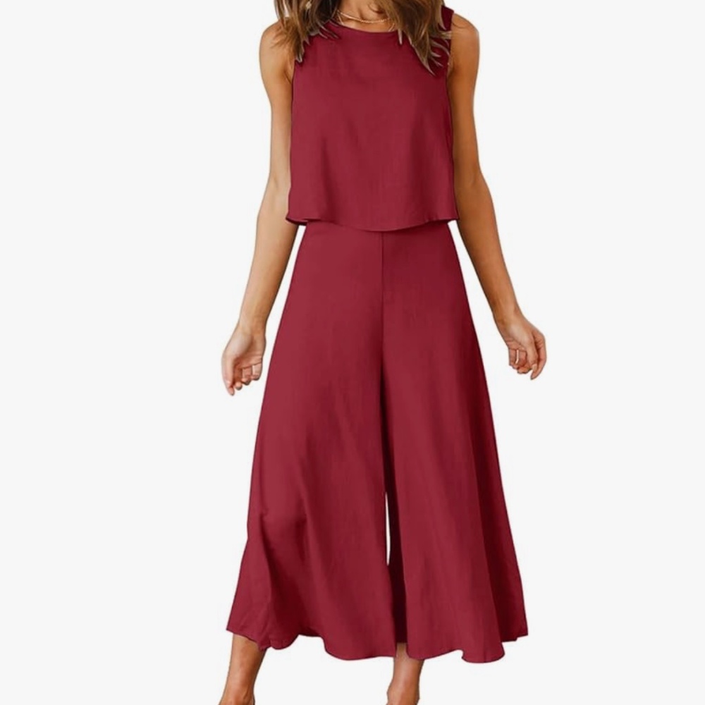 Womens Sleeveless Cropped Jumpsuit in Burgundy